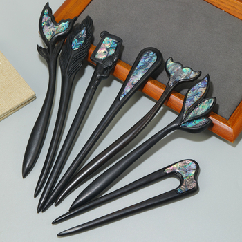 Hajni od ebenovog drveta s dizajnom riblje rep, retro Hanfu stil, geometrijski dizajn