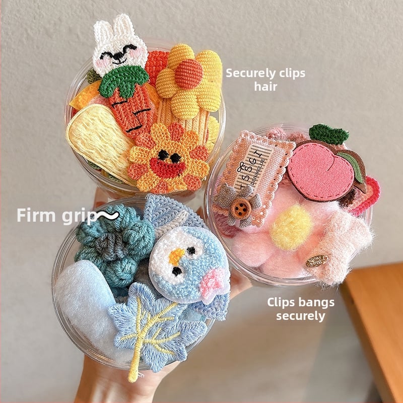 Laste juukseklemmide komplekt karikatuurilille kujundusega, bangs ja külgklemm, sobib 3–10-aastastele (Sügis 2025)