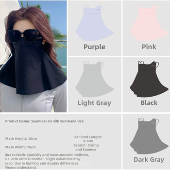 Mască facială cu protecție UV pentru vară – respirabilă, uscare rapidă, bandă din nylon pentru gât cu protecție solară