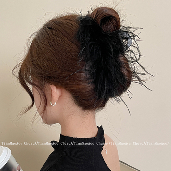 Huimei Acryl hair clip s Ostrich Feather - ručno izrađeno, Gripper tip