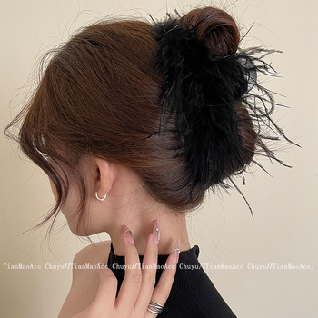 Huimei Acryl hair clip s Ostrich Feather - ručno izrađeno, Gripper tip