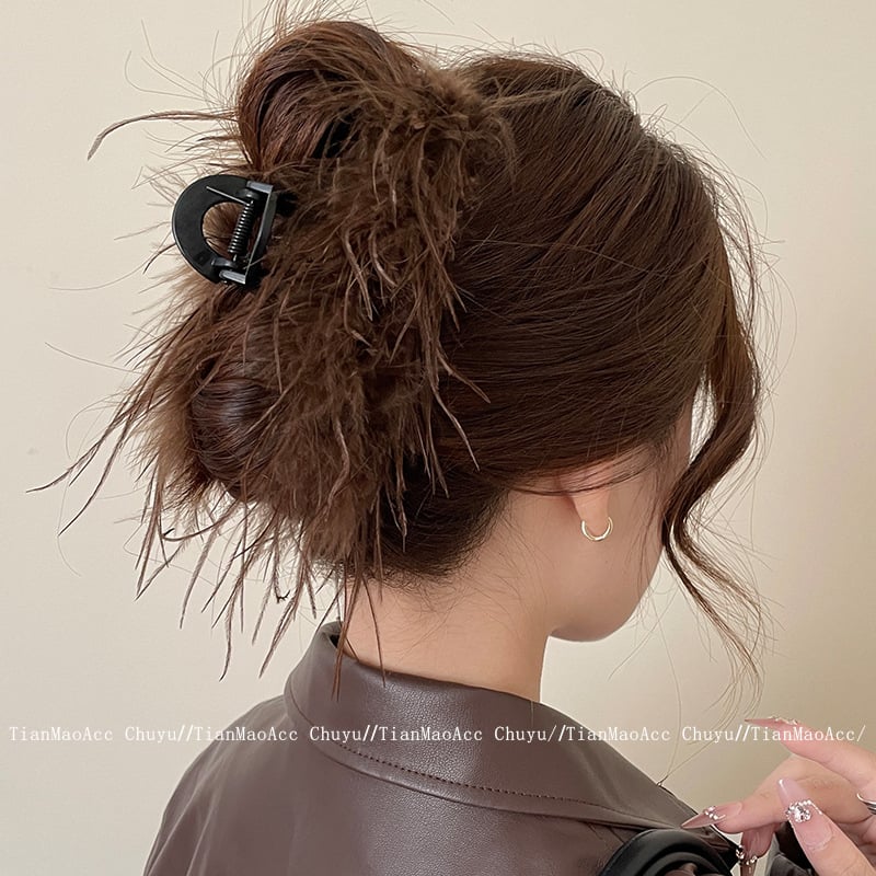 Huimei Acryl hair clip s Ostrich Feather - ručno izrađeno, Gripper tip
