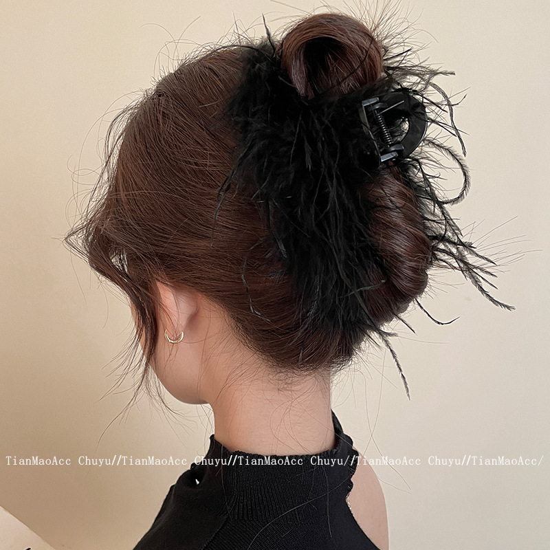 Huimei Acryl hair clip s Ostrich Feather - ručno izrađeno, Gripper tip