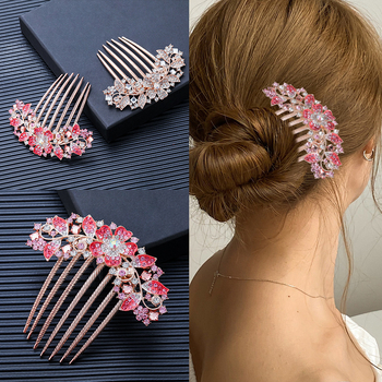 Korejskog stila metalni češalj za kosu s cvjetnim dizajnom i rhinestones kristalima, sedmerozubi, elektroplatirano