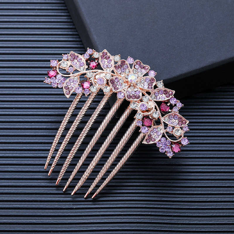 Korejskog stila metalni češalj za kosu s cvjetnim dizajnom i rhinestones kristalima, sedmerozubi, elektroplatirano