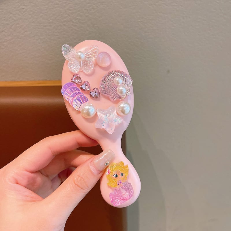 Детски гребен за коса с въздушна подложка, карикатурен стил и принцеса русалка, ръчно изработен, пластмаса/смола, аметистов кристал