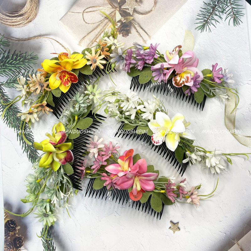 Αξεσουάρ μαλλιών με ορχιδέα — χειροποίητο ύφασμα, φυσικό στυλ, γαμήλιο αξεσουάρ για νύφη και παρανυμφή