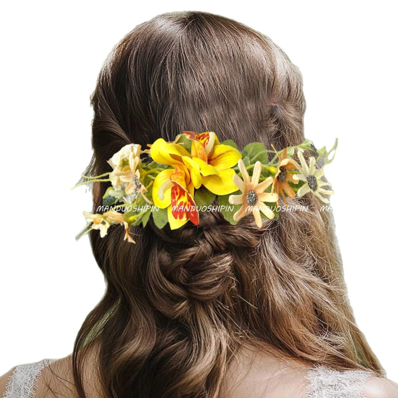 Αξεσουάρ μαλλιών με ορχιδέα — χειροποίητο ύφασμα, φυσικό στυλ, γαμήλιο αξεσουάρ για νύφη και παρανυμφή