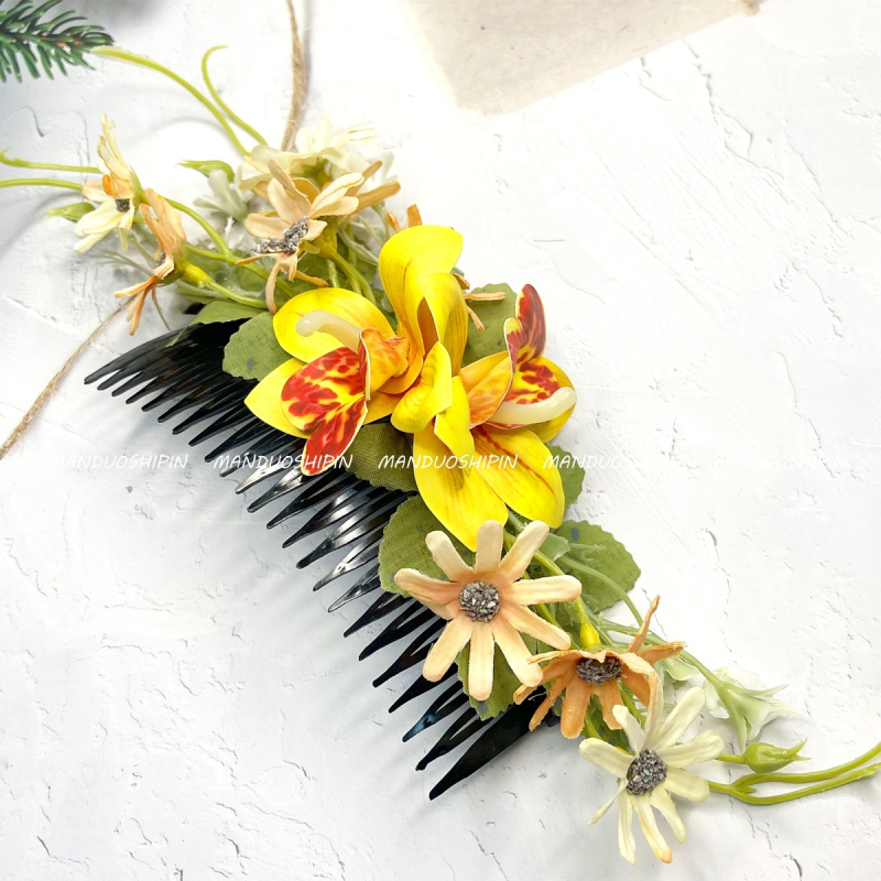 Αξεσουάρ μαλλιών με ορχιδέα — χειροποίητο ύφασμα, φυσικό στυλ, γαμήλιο αξεσουάρ για νύφη και παρανυμφή