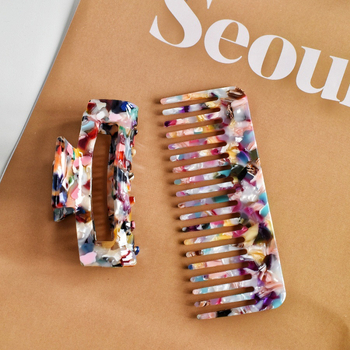 KUNWAN Κλιπ μαλλιών από οξικό οξύ, απλό γυναικείο σχέδιο, γεωμετρικός σχεδιασμός, σετ 2 τεμαχίων