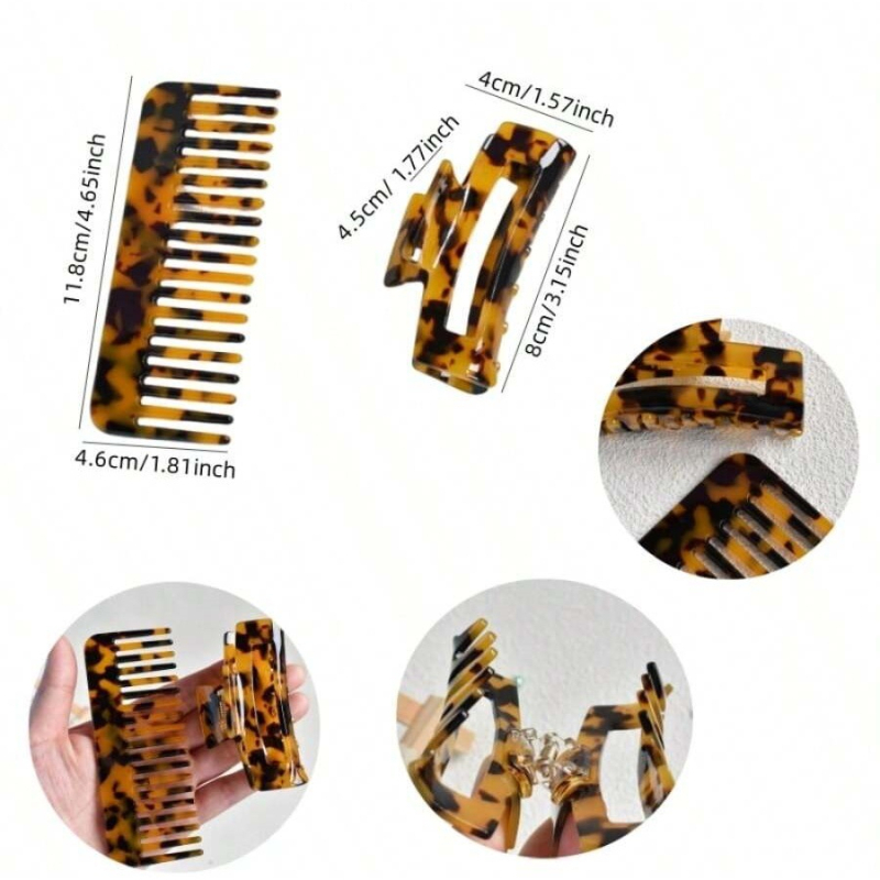 KUNWAN Κλιπ μαλλιών από οξικό οξύ, απλό γυναικείο σχέδιο, γεωμετρικός σχεδιασμός, σετ 2 τεμαχίων