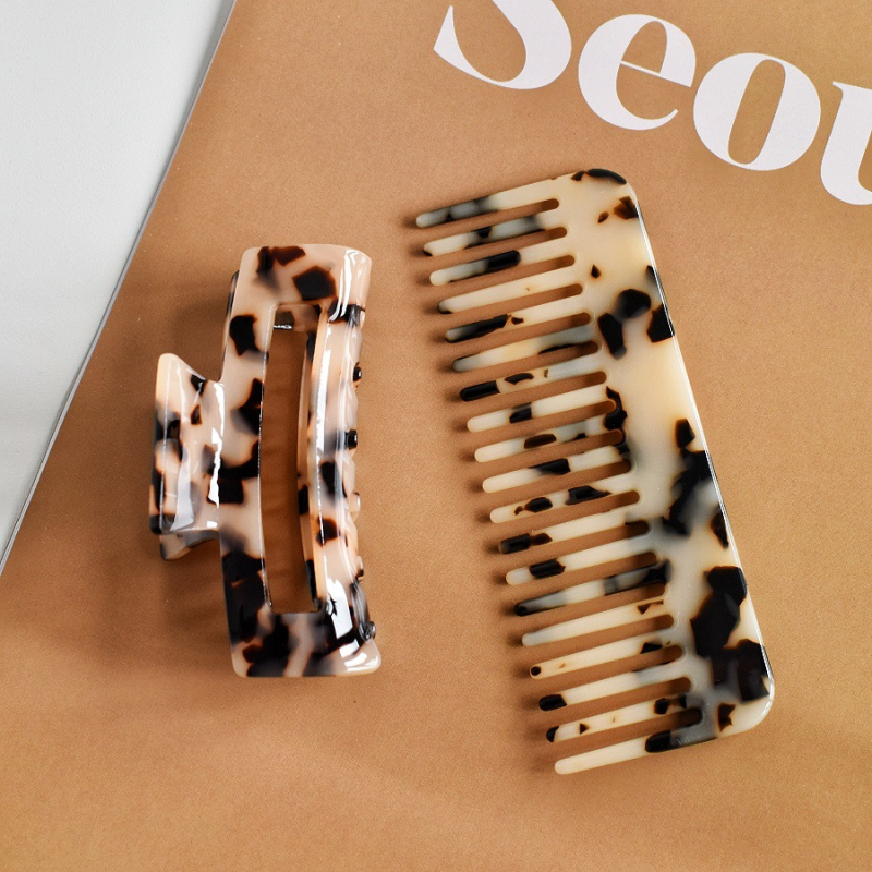 KUNWAN Κλιπ μαλλιών από οξικό οξύ, απλό γυναικείο σχέδιο, γεωμετρικός σχεδιασμός, σετ 2 τεμαχίων