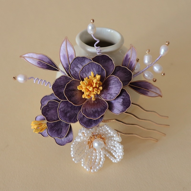 Гребен за коса с цвете от мъниста, ретро стил, персонализиран дизайн, индивидуална опаковка, зимно издание 2024