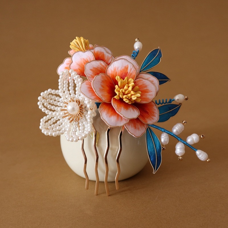 Гребен за коса с цвете от мъниста, ретро стил, персонализиран дизайн, индивидуална опаковка, зимно издание 2024