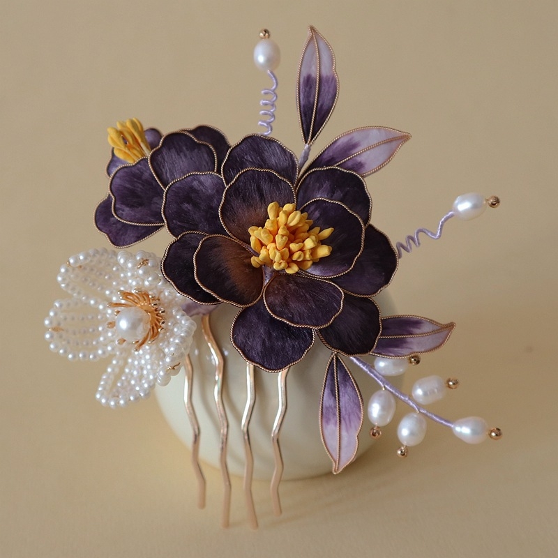 Гребен за коса с цвете от мъниста, ретро стил, персонализиран дизайн, индивидуална опаковка, зимно издание 2024