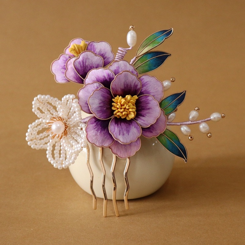 Гребен за коса с цвете от мъниста, ретро стил, персонализиран дизайн, индивидуална опаковка, зимно издание 2024