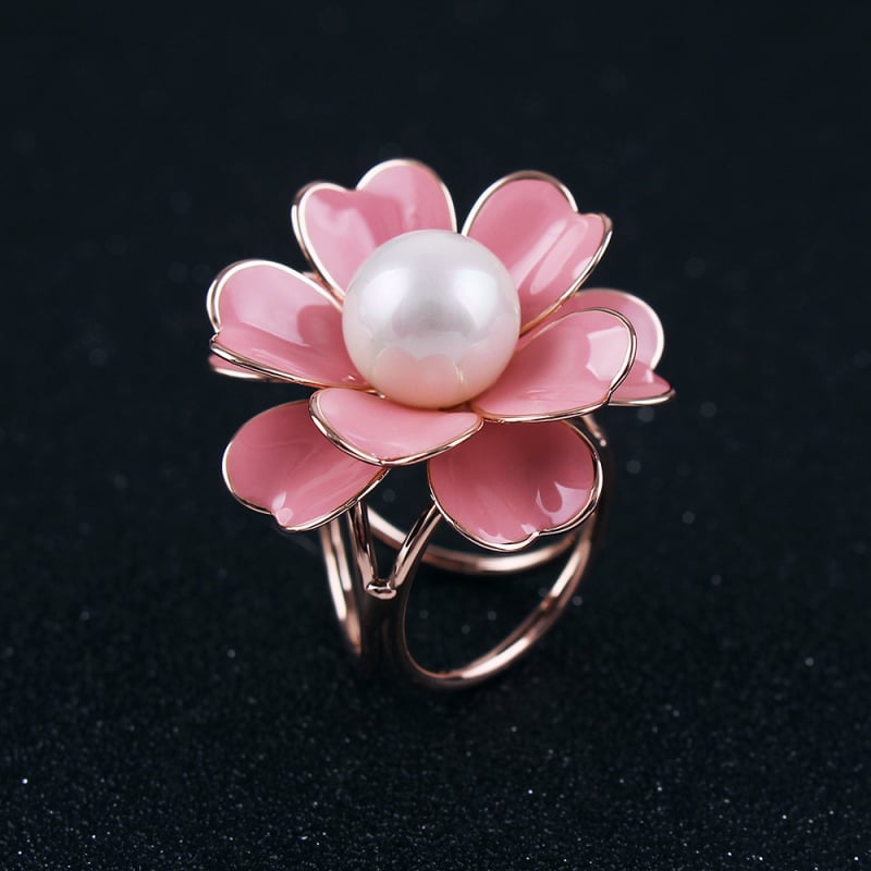 Κούμπωμα για φουλάρι από μετάξι με τρία δαχτυλίδια σε σχήμα Καμέλια, με μαργαριάρια ενσωματωμένα, χαλκός, ιαπωνο-κορεατικό στυλ