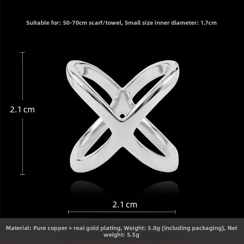 Γυναικεία αγκράφα από χαλκό σε X-σχήμα για σάλι με επίχρυση επικάλυψη και χρυσές ενθέσεις