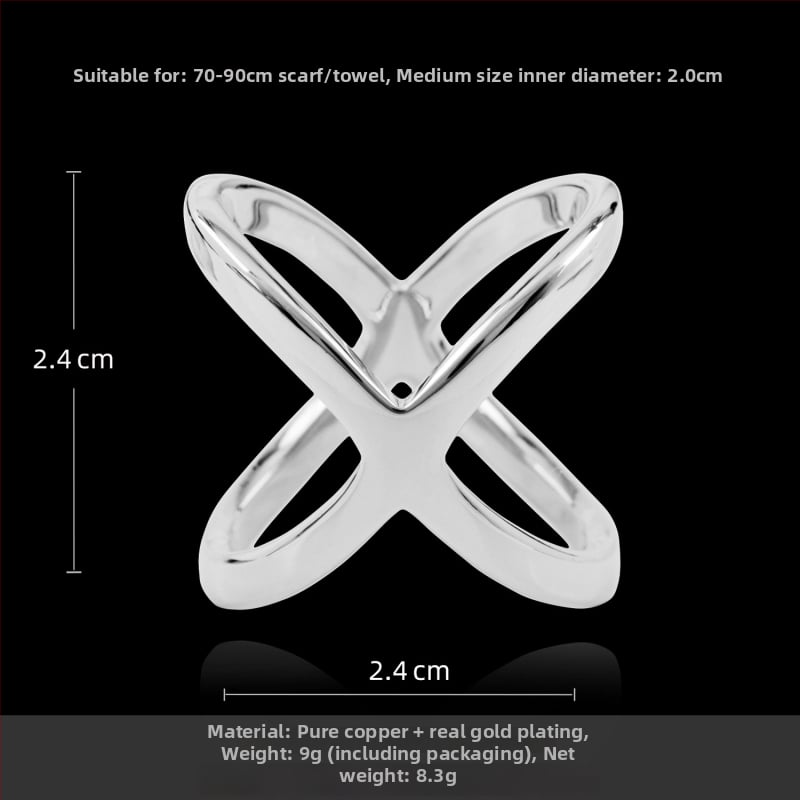 Γυναικεία αγκράφα από χαλκό σε X-σχήμα για σάλι με επίχρυση επικάλυψη και χρυσές ενθέσεις