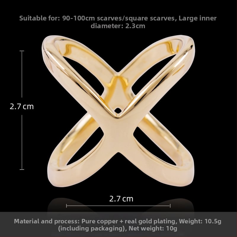 Γυναικεία αγκράφα από χαλκό σε X-σχήμα για σάλι με επίχρυση επικάλυψη και χρυσές ενθέσεις