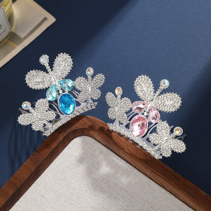 Детска корона за коса с rhinestone, електроплатирана с бели кристали