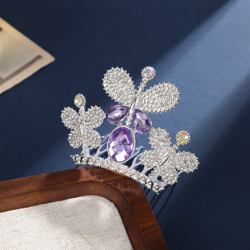 Детска корона за коса с rhinestone, електроплатирана с бели кристали