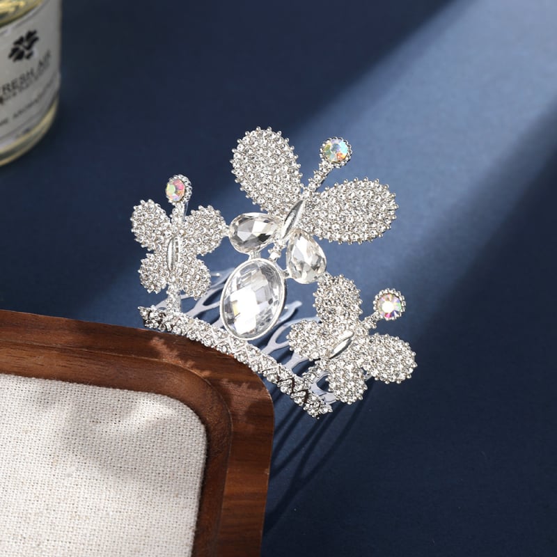 Детска корона за коса с rhinestone, електроплатирана с бели кристали