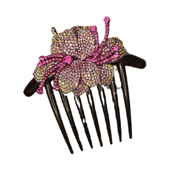 Clip de păr cu floare din rhinestone, lucrat manual, stil office pentru femei, cristal ametist