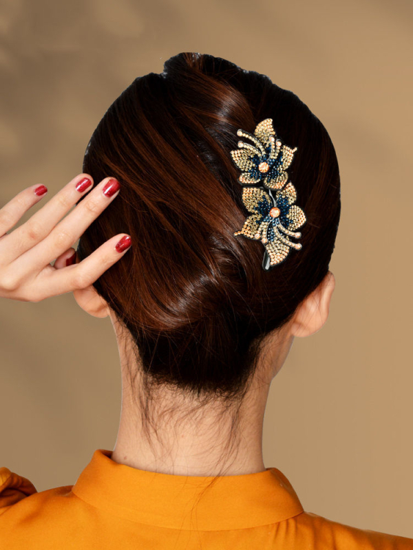 Clip de păr cu floare din rhinestone, lucrat manual, stil office pentru femei, cristal ametist