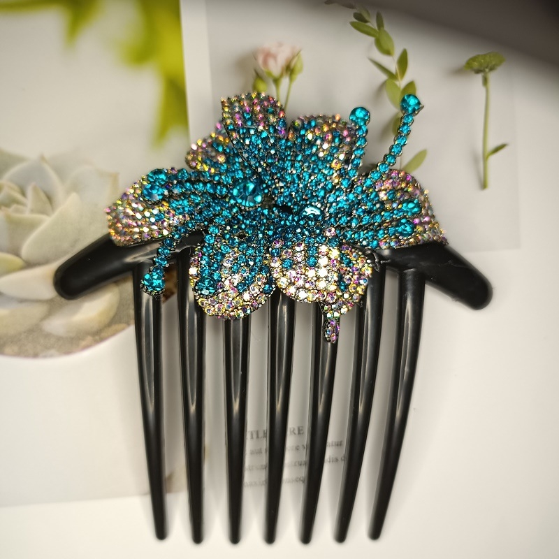 Clip de păr cu floare din rhinestone, lucrat manual, stil office pentru femei, cristal ametist