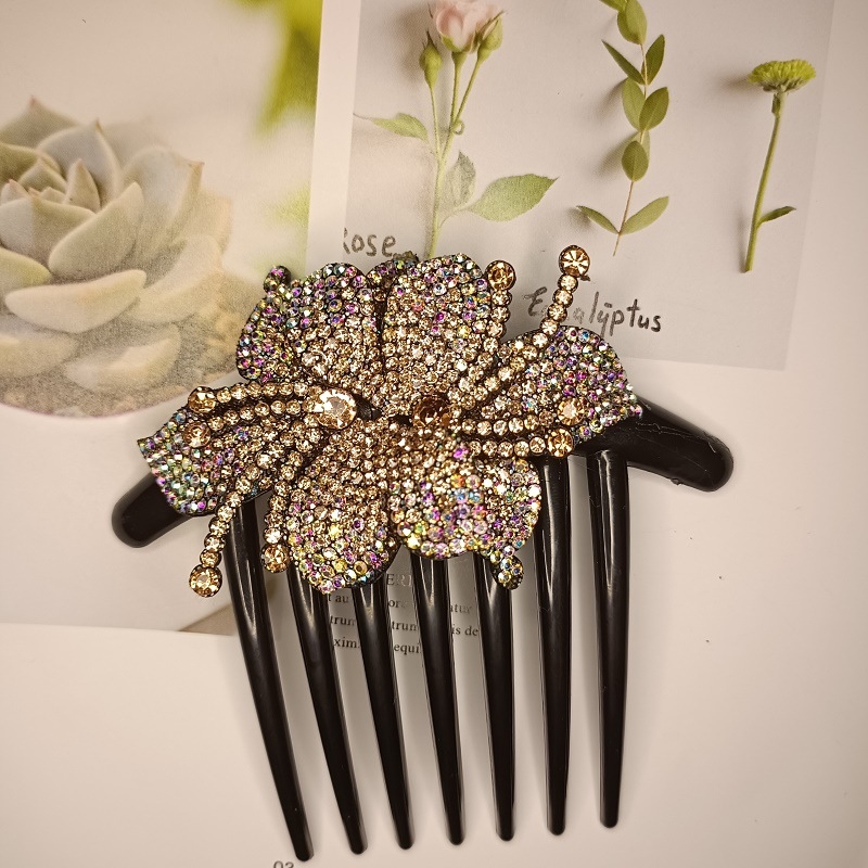 Clip de păr cu floare din rhinestone, lucrat manual, stil office pentru femei, cristal ametist