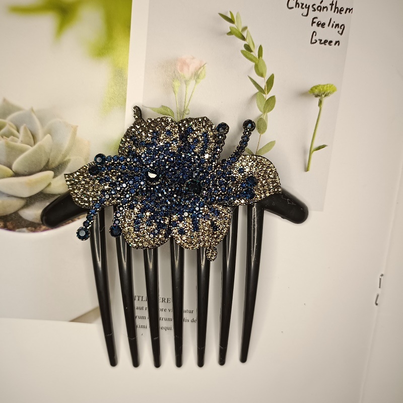 Clip de păr cu floare din rhinestone, lucrat manual, stil office pentru femei, cristal ametist