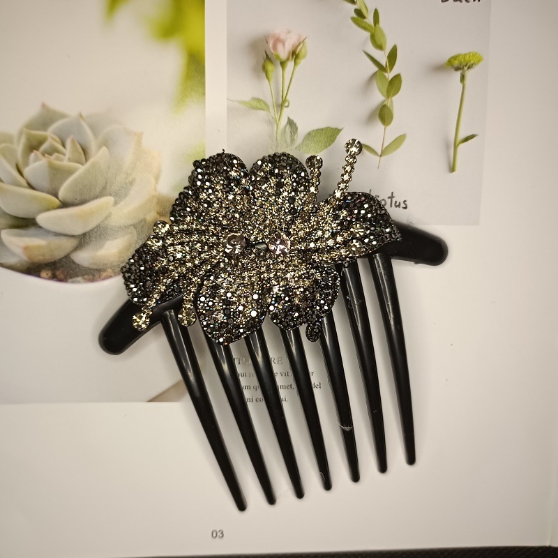 Clip de păr cu floare din rhinestone, lucrat manual, stil office pentru femei, cristal ametist