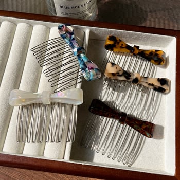 Pieptene de păr cu imprimeu leopard și fundă, acetat, lucrat manual, antiderapant