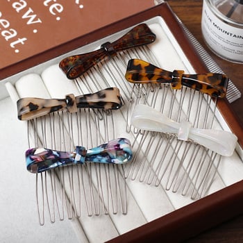 Pieptene de păr cu imprimeu leopard și fundă, acetat, lucrat manual, antiderapant