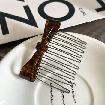 Pieptene de păr cu imprimeu leopard și fundă, acetat, lucrat manual, antiderapant