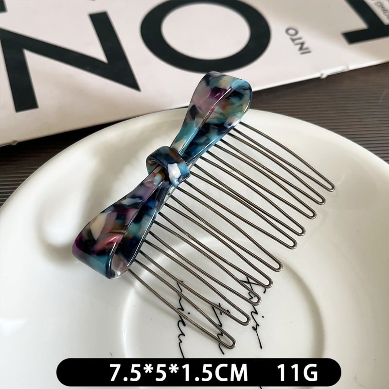 Pieptene de păr cu imprimeu leopard și fundă, acetat, lucrat manual, antiderapant