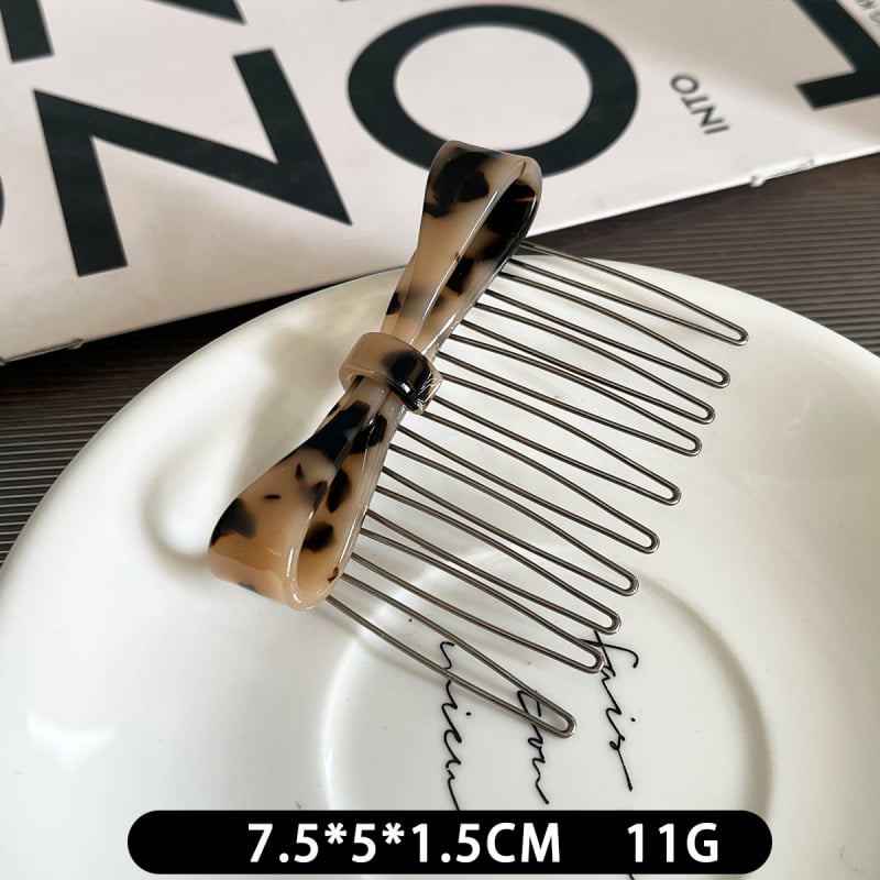 Pieptene de păr cu imprimeu leopard și fundă, acetat, lucrat manual, antiderapant