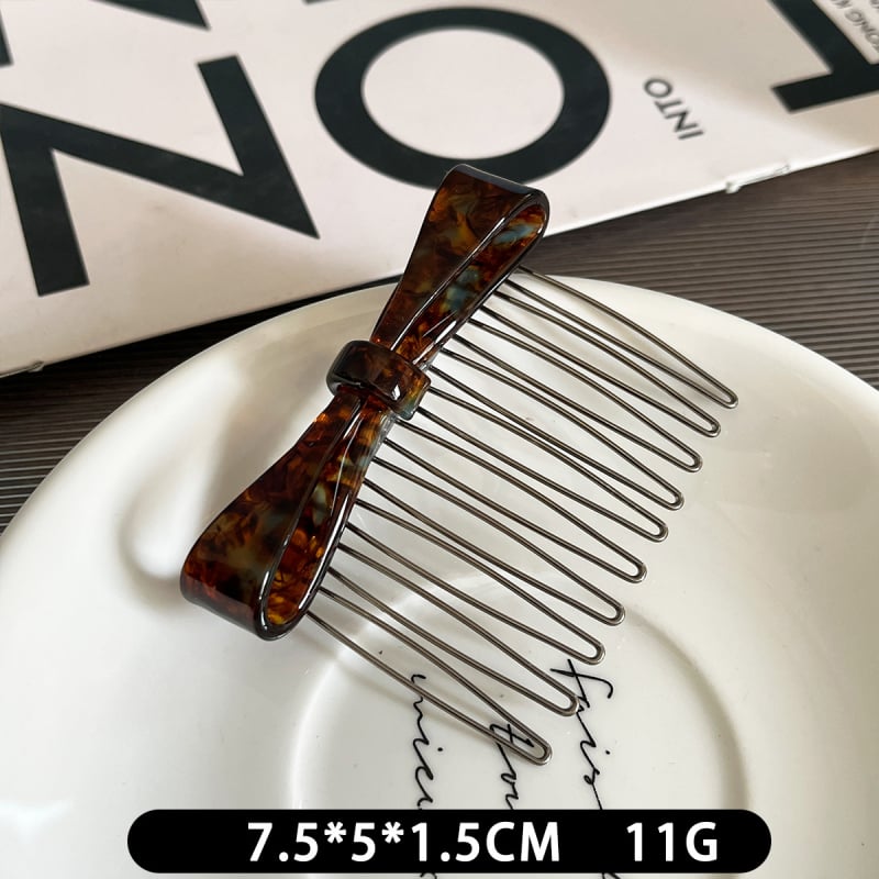 Pieptene de păr cu imprimeu leopard și fundă, acetat, lucrat manual, antiderapant