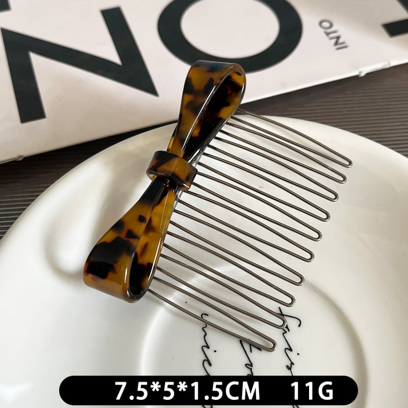 Pieptene de păr cu imprimeu leopard și fundă, acetat, lucrat manual, antiderapant