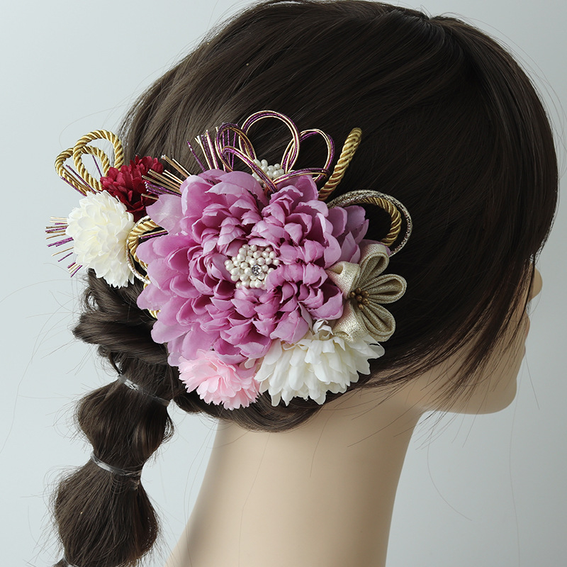 Χειροποίητη χτένα μαλλιών από πολυεστέρα με λουλούδι ντάλια, ρετρό εθνοτικό στυλ ιαπωνο-κορεατικό, αξεσουάρ μαλλιών