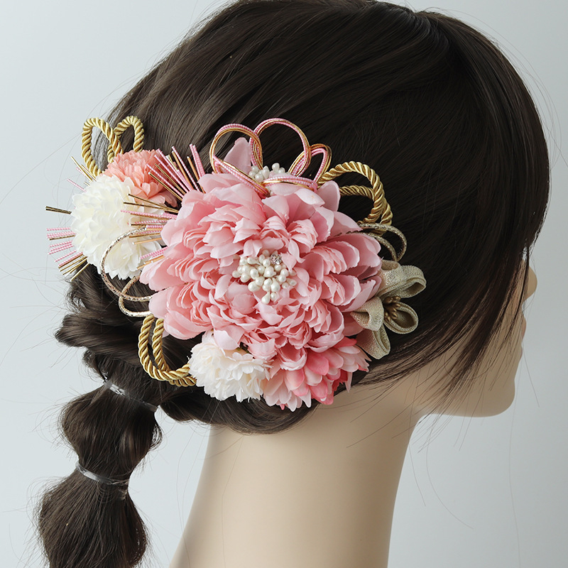 Χειροποίητη χτένα μαλλιών από πολυεστέρα με λουλούδι ντάλια, ρετρό εθνοτικό στυλ ιαπωνο-κορεατικό, αξεσουάρ μαλλιών