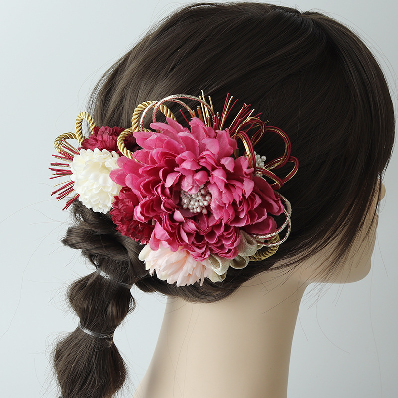 Χειροποίητη χτένα μαλλιών από πολυεστέρα με λουλούδι ντάλια, ρετρό εθνοτικό στυλ ιαπωνο-κορεατικό, αξεσουάρ μαλλιών