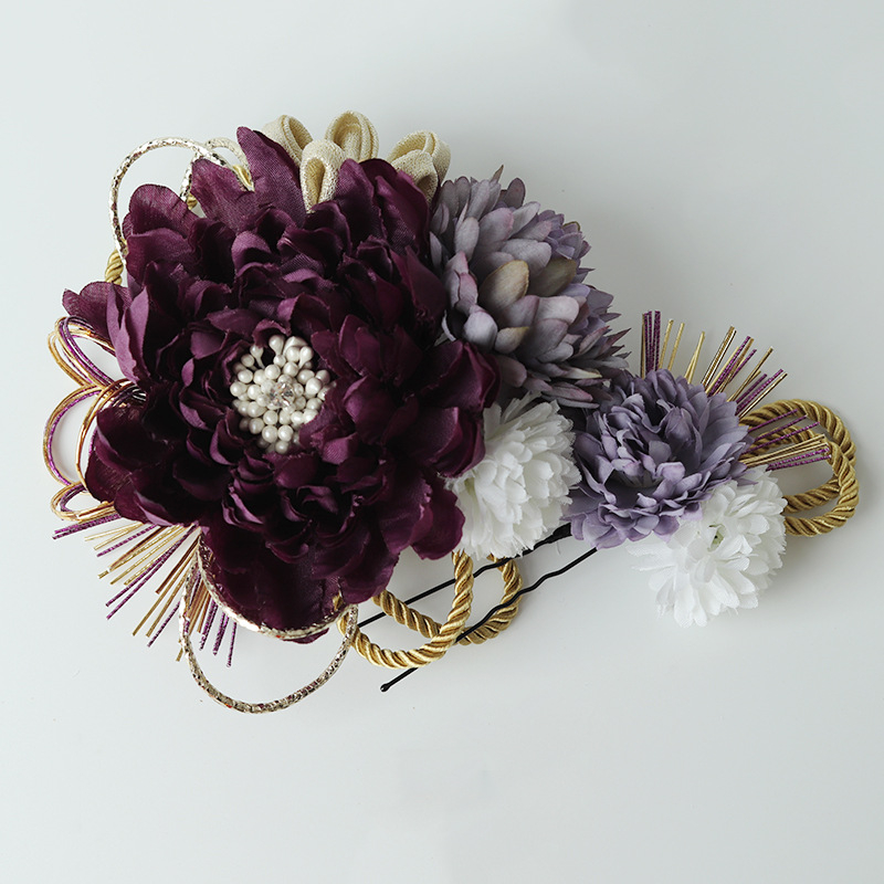 Χειροποίητη χτένα μαλλιών από πολυεστέρα με λουλούδι ντάλια, ρετρό εθνοτικό στυλ ιαπωνο-κορεατικό, αξεσουάρ μαλλιών