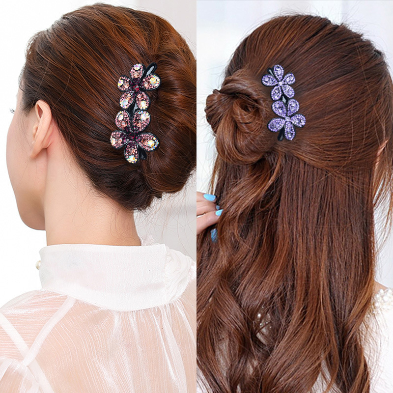 Koreai stílusú virágos hajkefe kristályokkal, műanyag/gyanta, kézzel készített