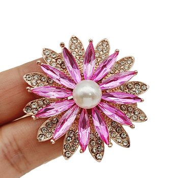 Брошка с геометричен слънчоглед, стъклен материал, електроплатиране, флорално пасторално стил, декоративен подарък