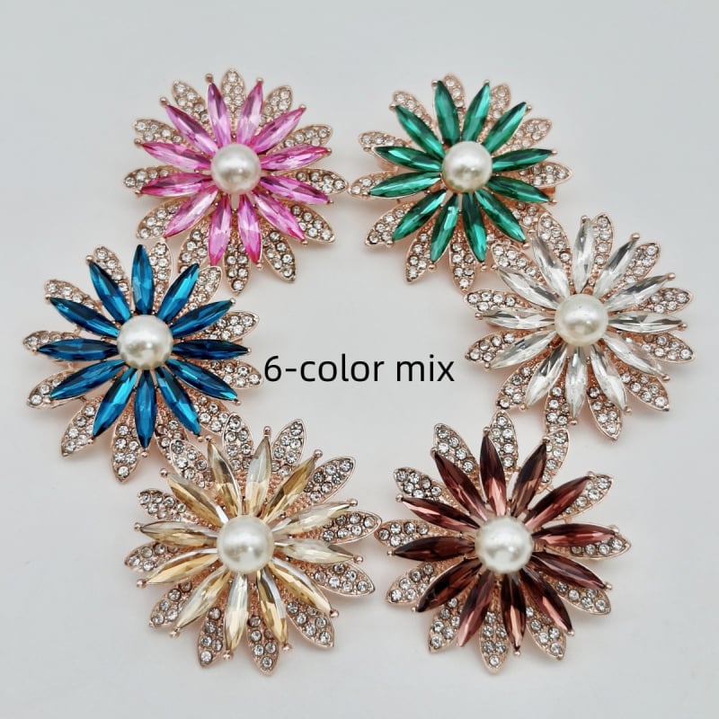 Брошка с геометричен слънчоглед, стъклен материал, електроплатиране, флорално пасторално стил, декоративен подарък