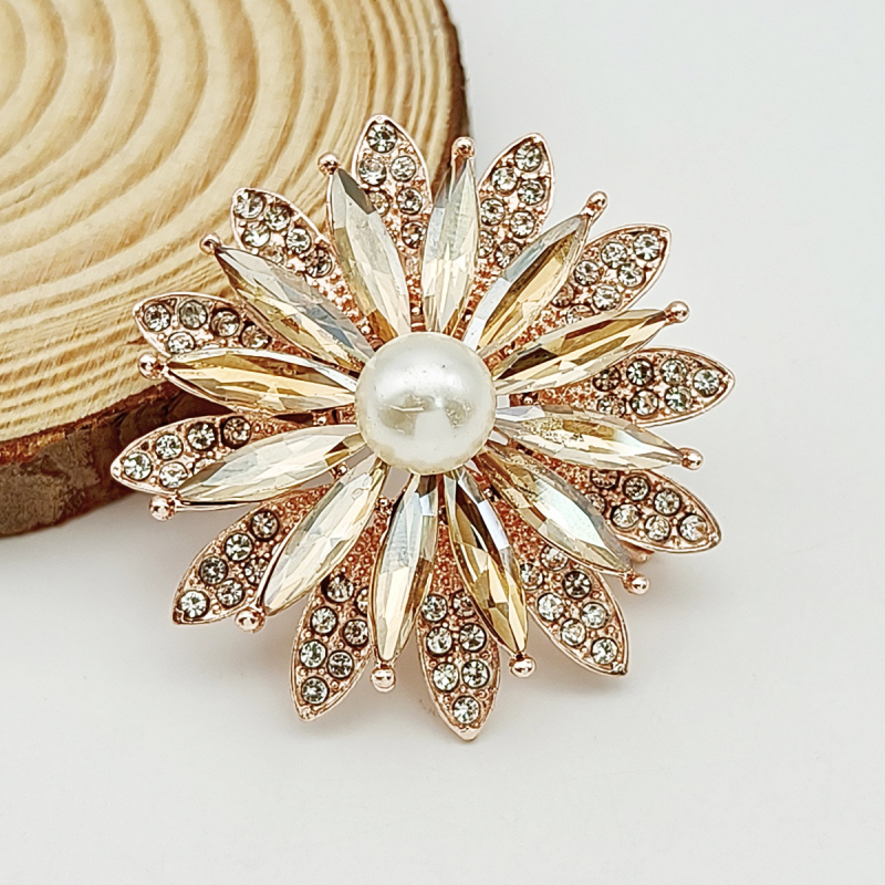 Брошка с геометричен слънчоглед, стъклен материал, електроплатиране, флорално пасторално стил, декоративен подарък