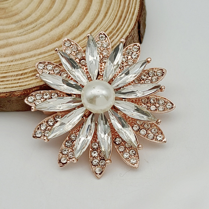 Брошка с геометричен слънчоглед, стъклен материал, електроплатиране, флорално пасторално стил, декоративен подарък