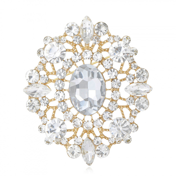 Женска брошка с овални кристали, геометрична форма, диамантена обработка, украса, марка Mrs. Wang's Jewelry (Yiwu)